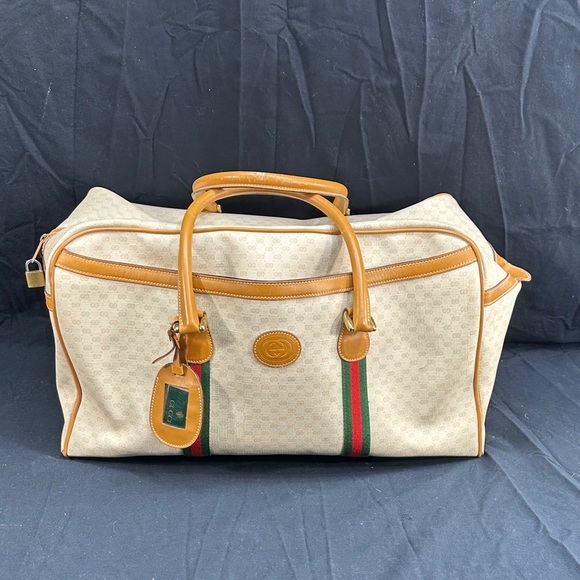Gucci Handbags - Vtg Gucci Travel Duffel GG Monogram Signature Red & Green Web Stripes Bag
